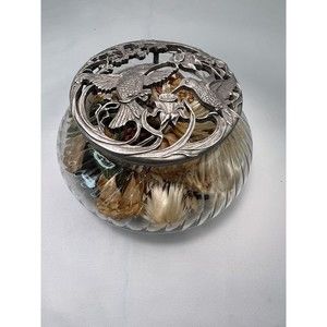 Vintage Rawcliffe Pewter 1989 Decorative Metal Potpourri Dish Birds & Flowers‎